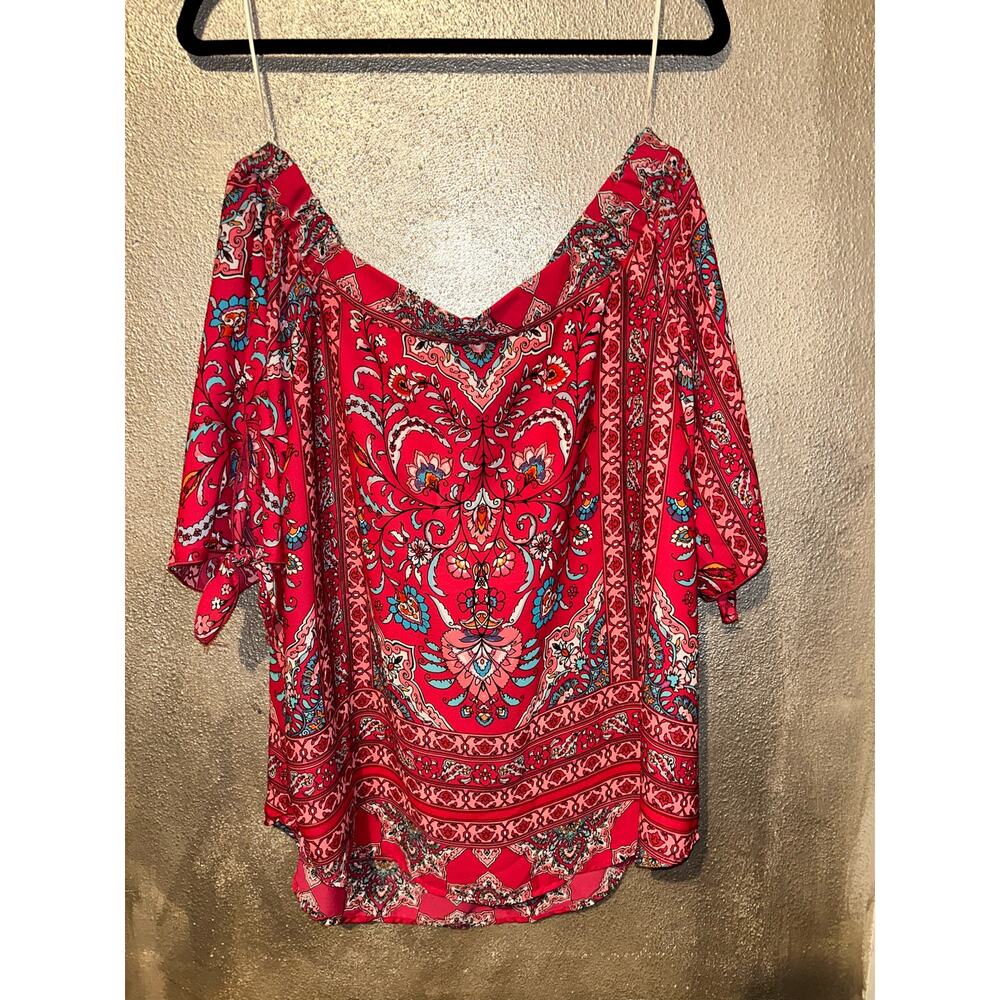 Verse Boho Vause Fuchsia CottageCore Hippie Coquette Off Shoulder Floral Top